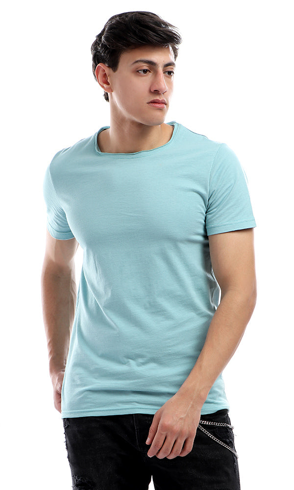 38168 Round Collar Basic Half Sleeves T-shirt - Light Blue