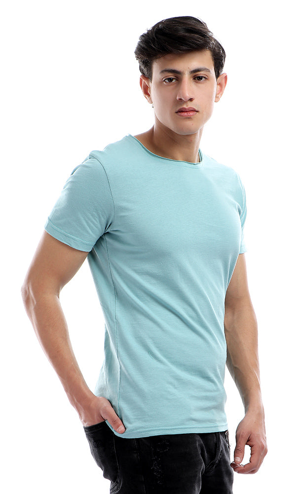 38168 Round Collar Basic Half Sleeves T-shirt - Light Blue