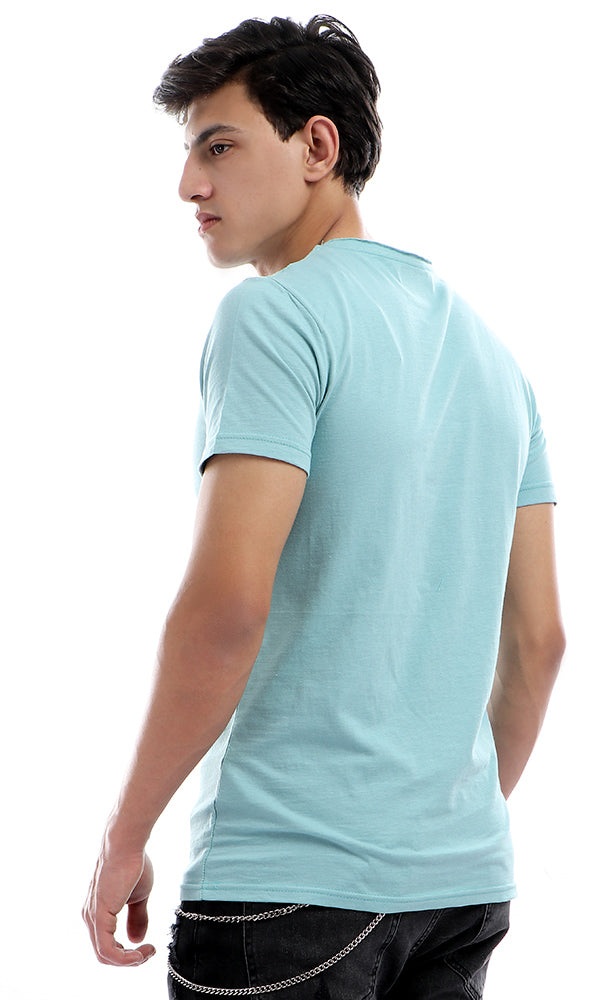 38168 Round Collar Basic Half Sleeves T-shirt - Light Blue