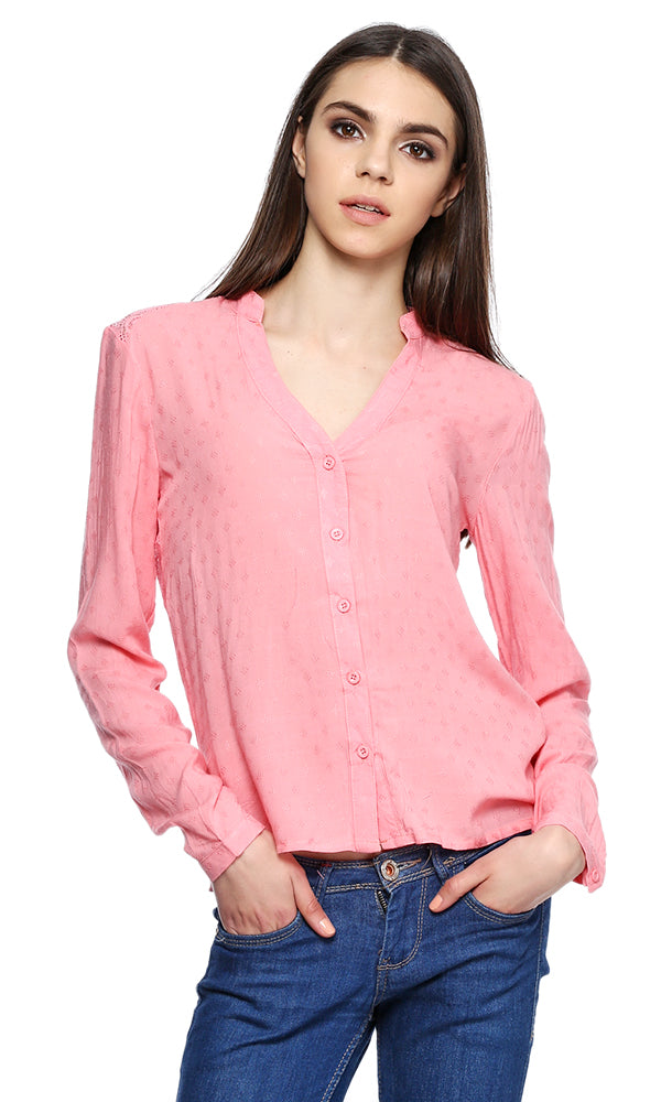 38586 Lace Panel Shirt - Rose