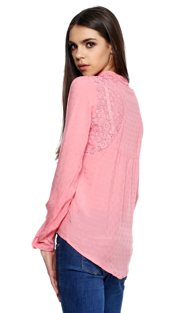 38586 Lace Panel Shirt - Rose