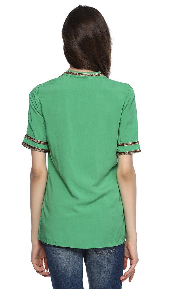 38610 Embroidered Panel Blouse - Green