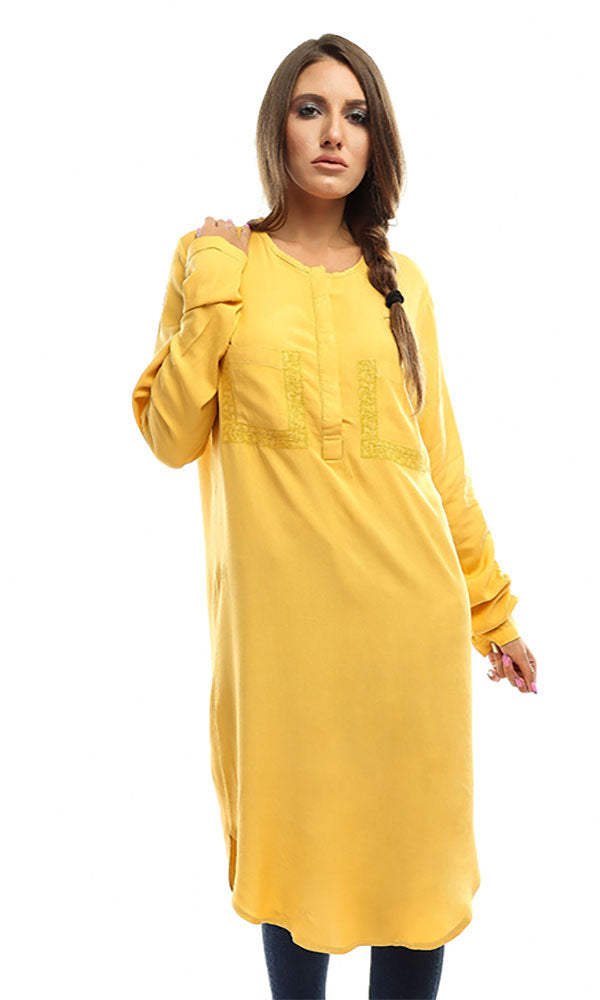 38738 Women Long Sleeves Solid Shirt - Mustard