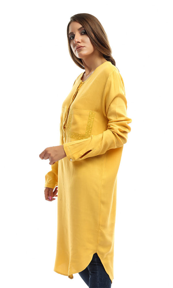 38738 Women Long Sleeves Solid Shirt - Mustard