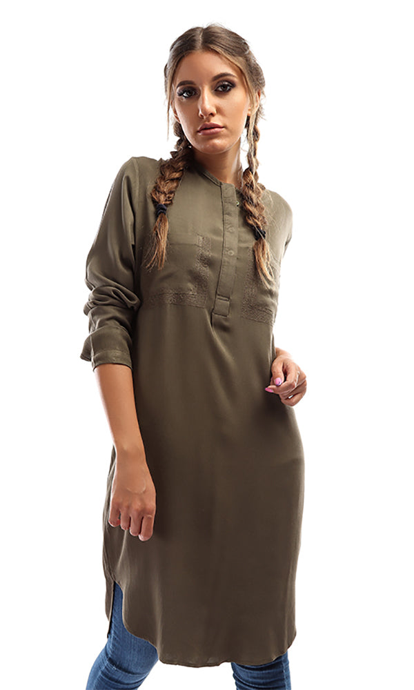 38739 Plain Casual Tunic Shirt - Olive