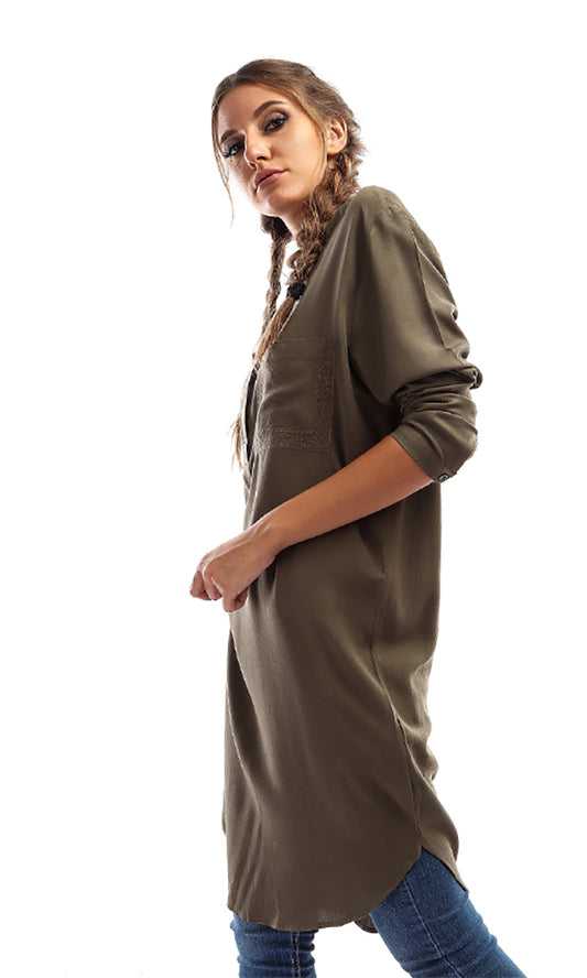 38739 Plain Casual Tunic Shirt - Olive