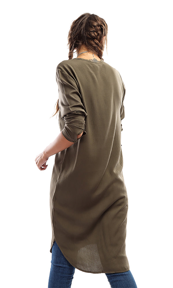 38739 Plain Casual Tunic Shirt - Olive