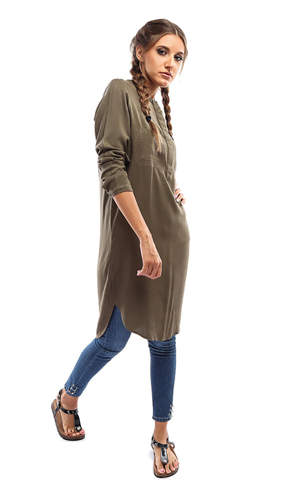 38739 Plain Casual Tunic Shirt - Olive