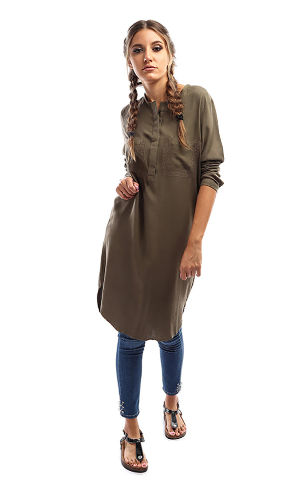 38739 Plain Casual Tunic Shirt - Olive