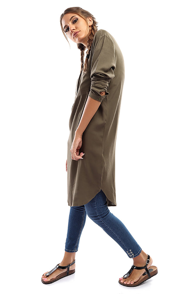 38739 Plain Casual Tunic Shirt - Olive