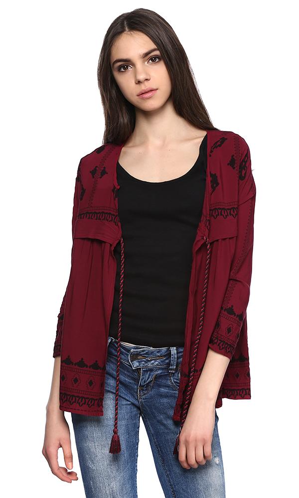 38763 Printed Cardigan - Dark Burgundy - Ravin 