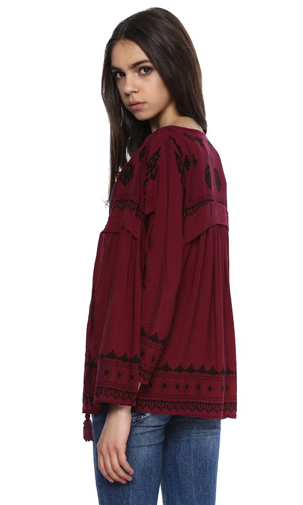 38763 Printed Cardigan - Dark Burgundy - Ravin 