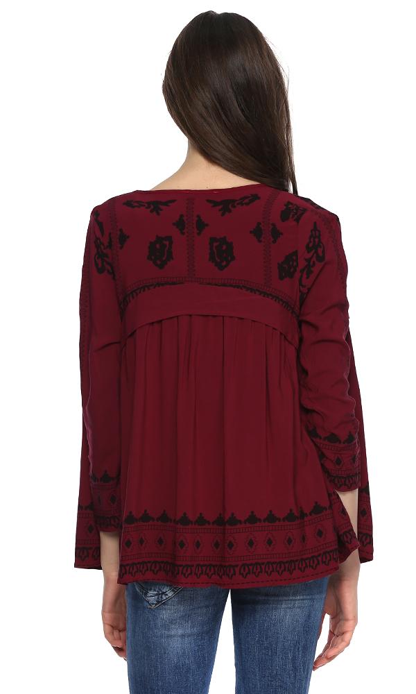 38763 Printed Cardigan - Dark Burgundy - Ravin 