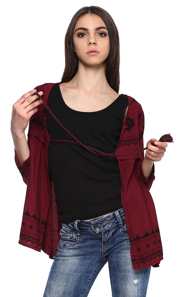 38763 Printed Cardigan - Dark Burgundy - Ravin 