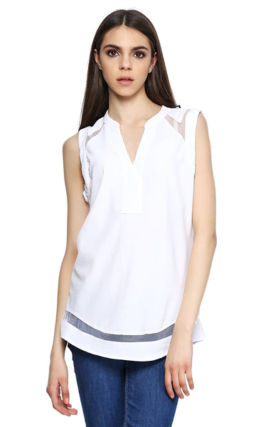 38796 Sheer Panel Top - White