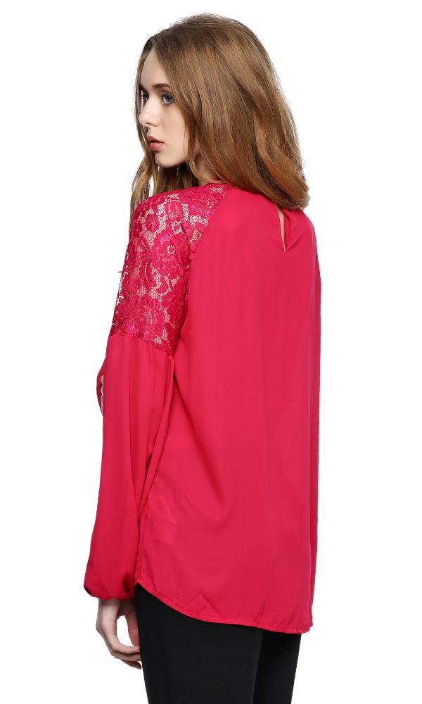 38800 Lace Sleeves Blouse - Dark Fuchsia - Ravin 