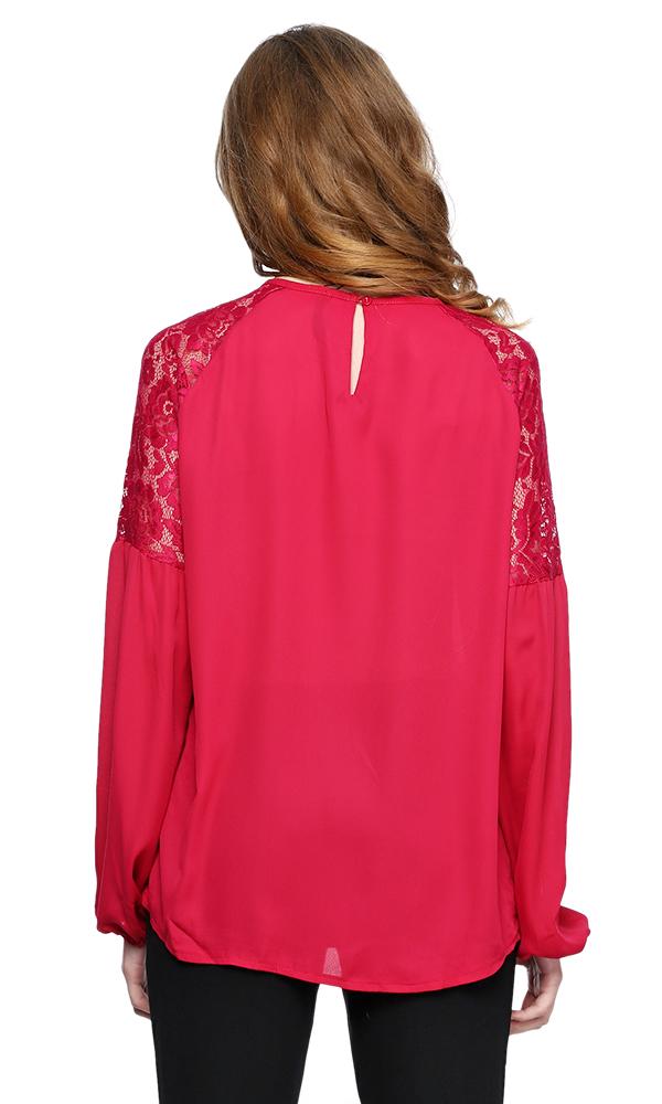 38800 Lace Sleeves Blouse - Dark Fuchsia - Ravin 