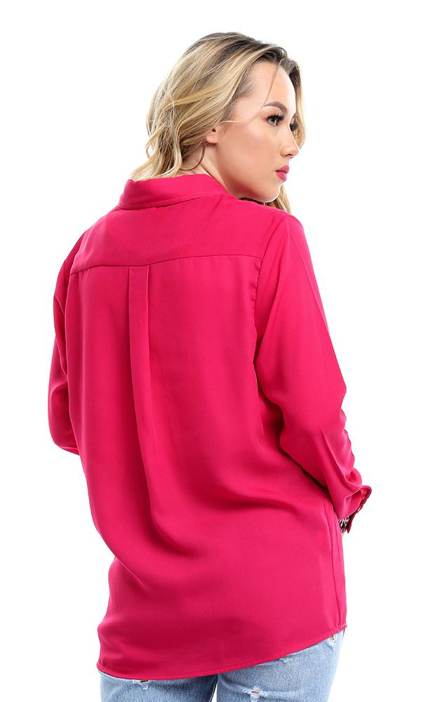 38946 Decorative Long Sleeves Fuchsia Chiffon Shirt - Ravin 