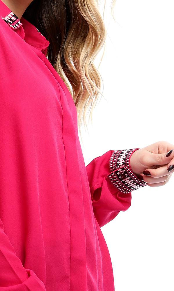 38946 Decorative Long Sleeves Fuchsia Chiffon Shirt - Ravin 