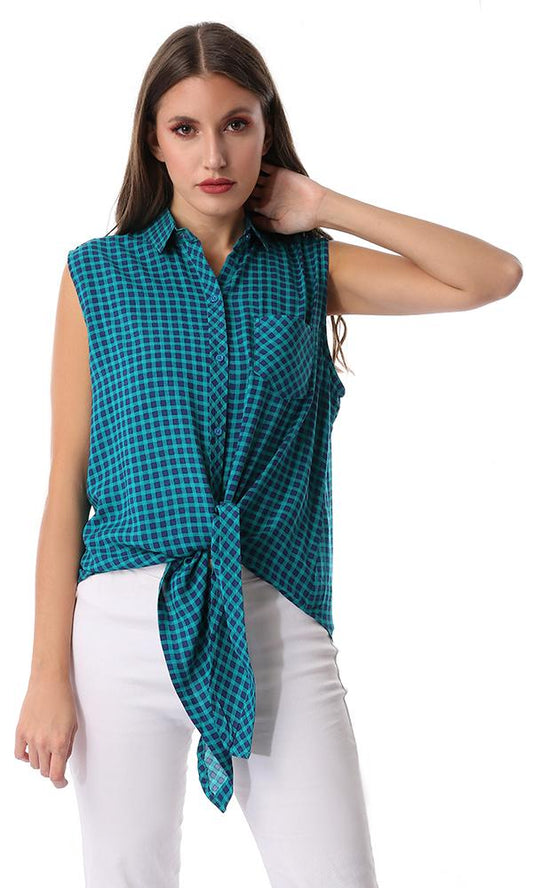 39197 Checkered Lace Up Petroleum Shirt - Ravin 