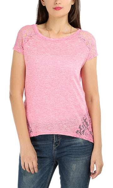 39259 Back Lace Top - Heather Pink