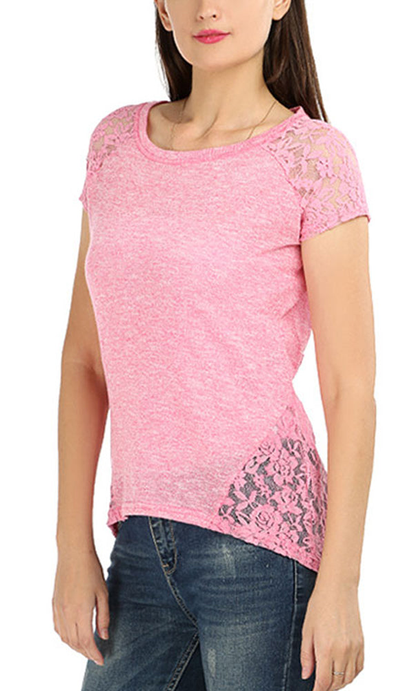 39259 Back Lace Top - Heather Pink