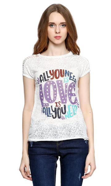 39279 Text Print Burnout T-Shirt - Off White - Ravin 