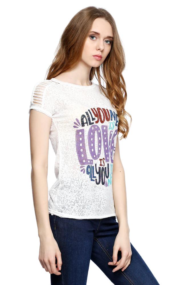 39279 Text Print Burnout T-Shirt - Off White - Ravin 