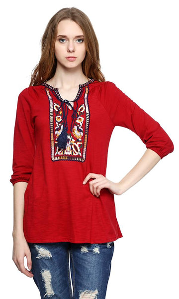 39337 Embroidery Panel Top Tassel Detail - Fuchsia - Ravin 