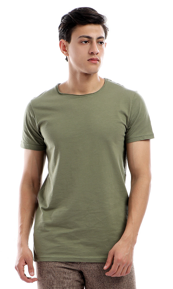 39372 Olive Half Sleeves Round Neck Slip On T-shirt