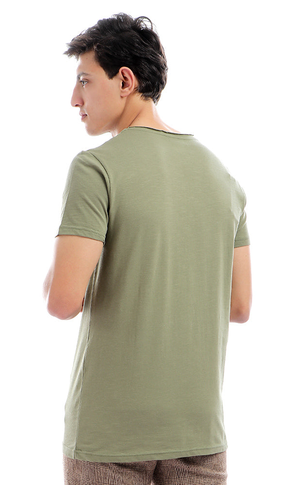 39372 Olive Half Sleeves Round Neck Slip On T-shirt