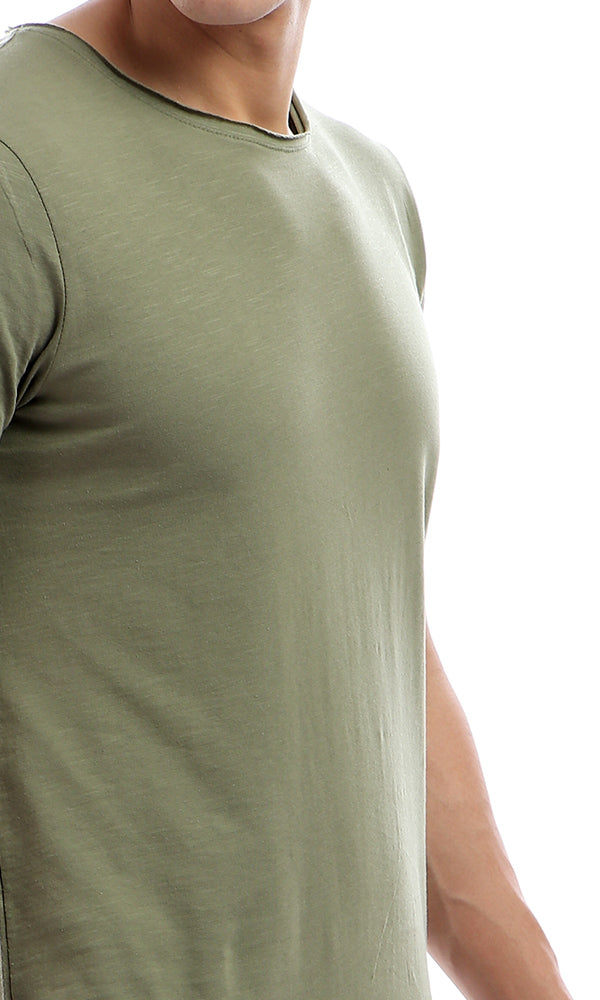 39372 Olive Half Sleeves Round Neck Slip On T-shirt