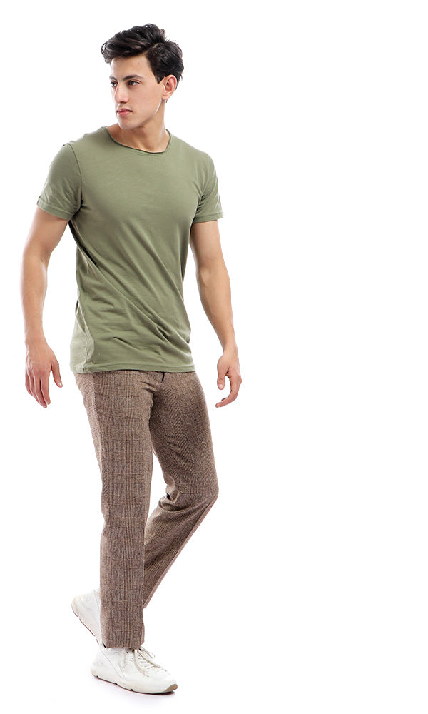 39372 Olive Half Sleeves Round Neck Slip On T-shirt