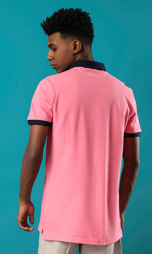 39406 Basic Pink Buttoned Summer Polo Shirt