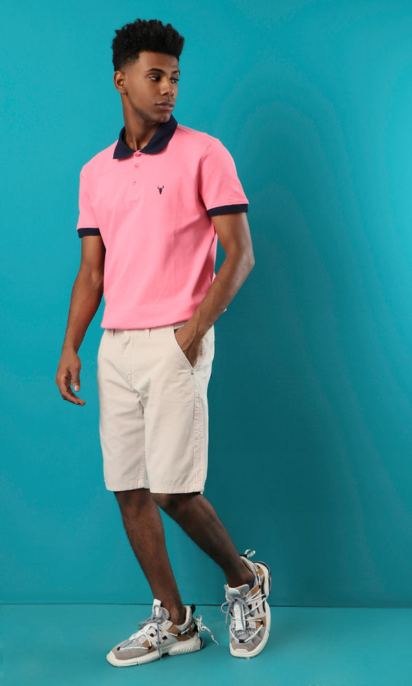 39406 Basic Pink Buttoned Summer Polo Shirt