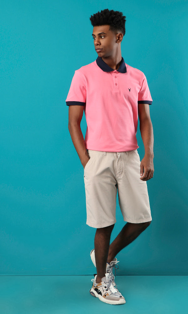 39406 Basic Pink Buttoned Summer Polo Shirt