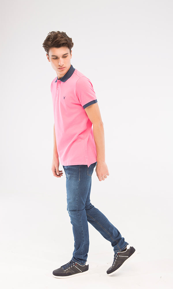 39406 Basic Pink Buttoned Summer Polo Shirt