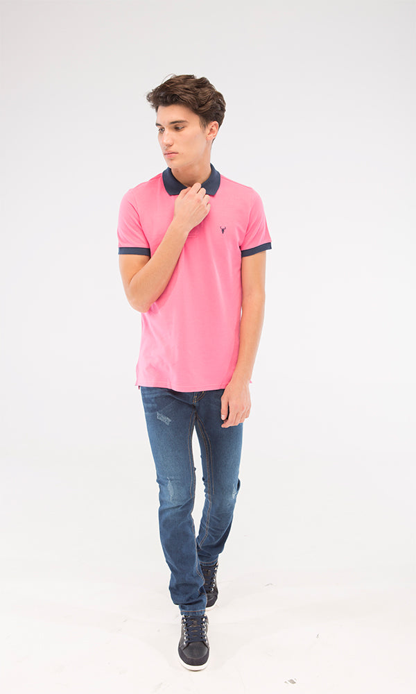 39406 Basic Pink Buttoned Summer Polo Shirt