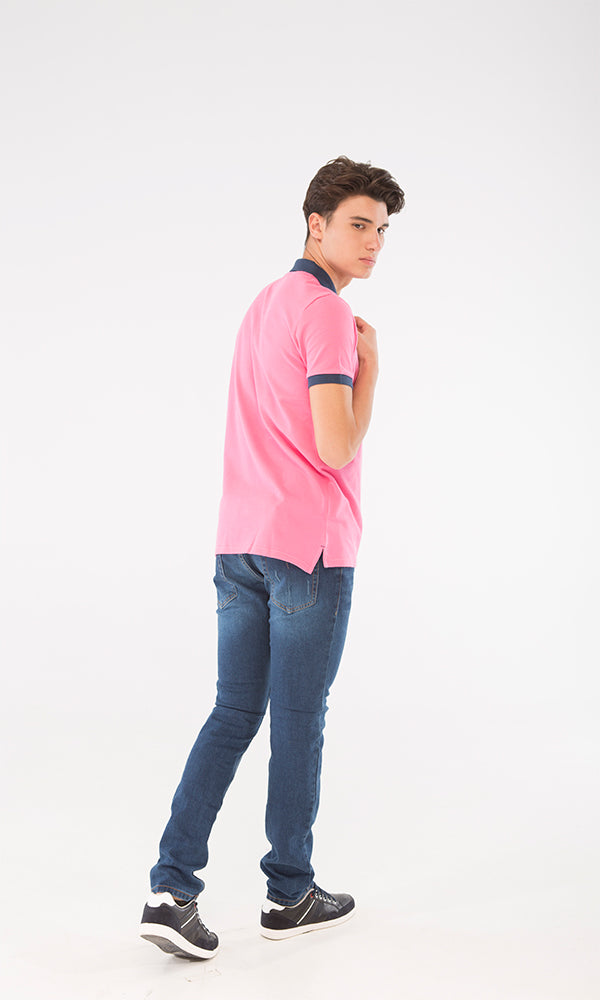 39406 Basic Pink Buttoned Summer Polo Shirt