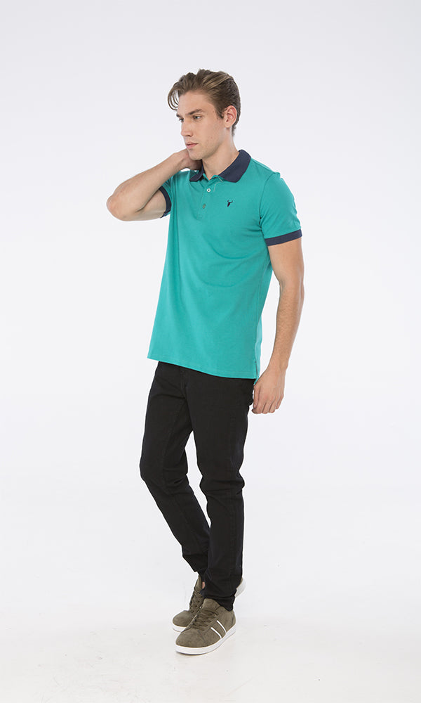 39407 Pique Buttoned Neck Basic Polo Shirt - Light Sea Green