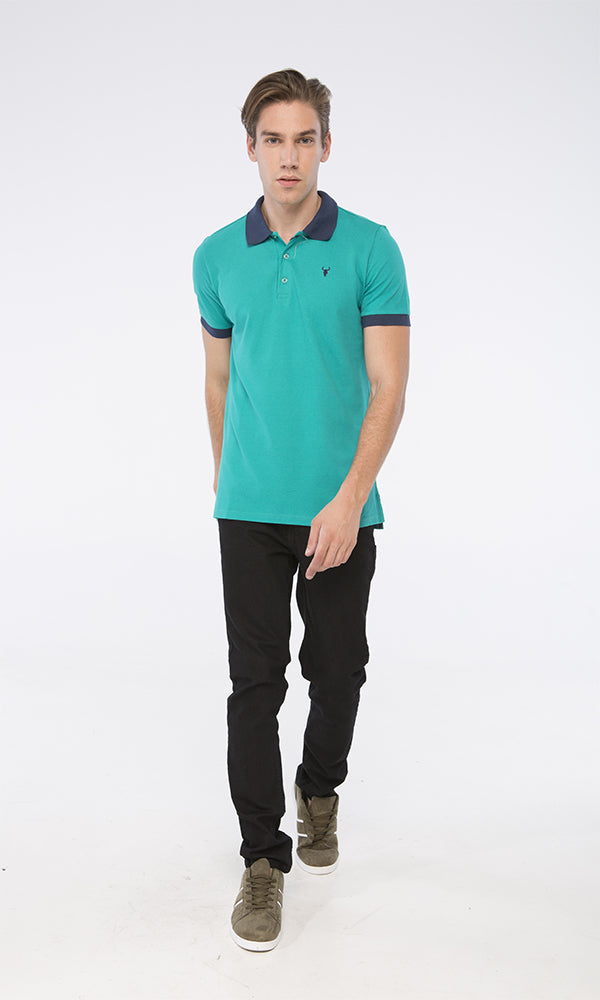 39407 Pique Buttoned Neck Basic Polo Shirt - Light Sea Green