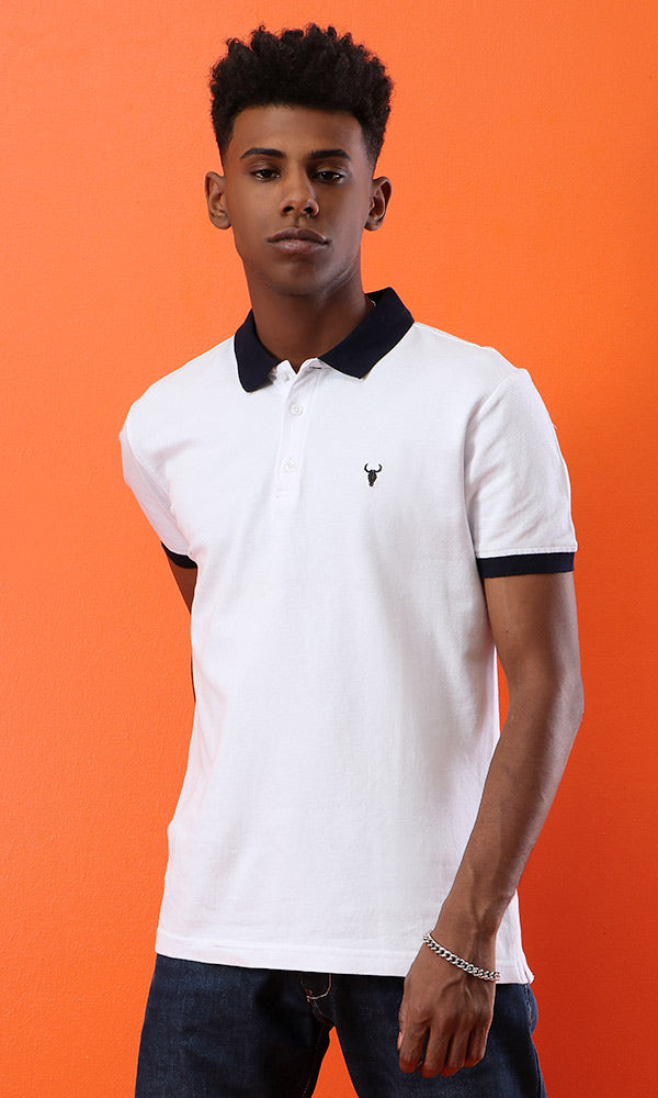 39408 Basic White Buttoned Neck Summer Polo Shirt