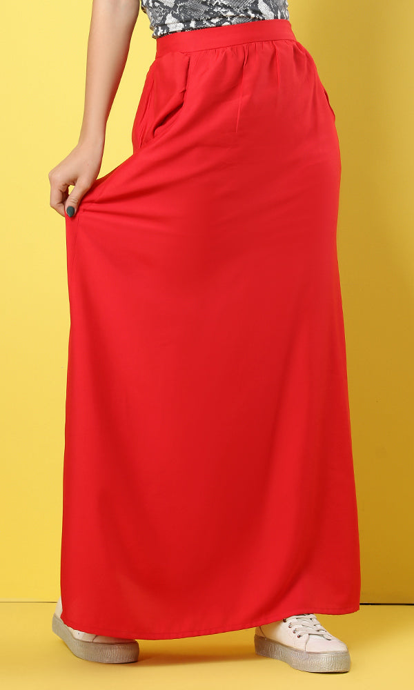 39427 Side Pockets Basic Watermelon Maxi Skirt