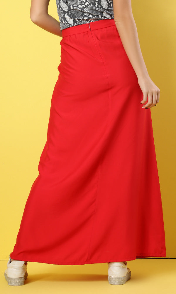 39427 Side Pockets Basic Watermelon Maxi Skirt