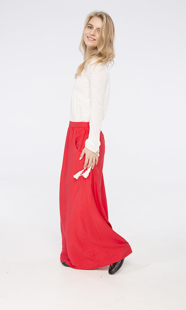 39427 Side Pockets Basic Watermelon Maxi Skirt