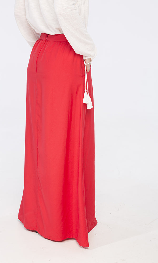 39427 Side Pockets Basic Watermelon Maxi Skirt