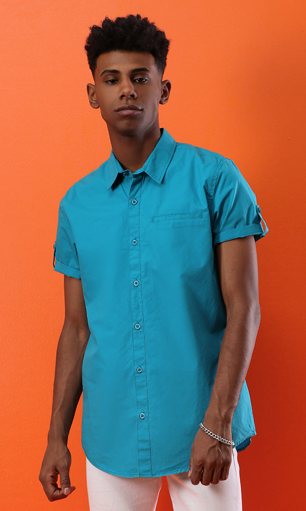 39434 Basic Short Sleeves Solid Shirt - Teal