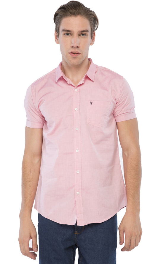 39528 Basic Short Sleeves Buttoned Heather Pink Shirt