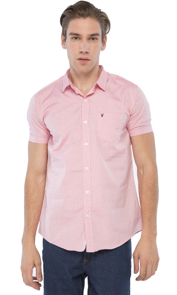 39528 Basic Short Sleeves Buttoned Heather Pink Shirt