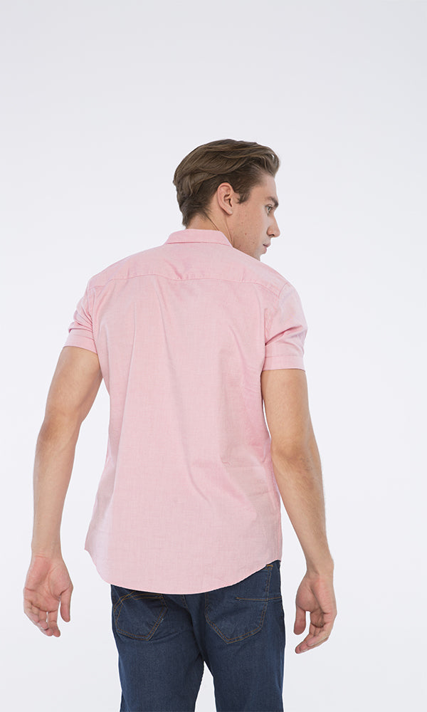 39528 Basic Short Sleeves Buttoned Heather Pink Shirt